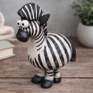 Raku Pottery Zebra Figurine – “Crazy Clay” Style – Handmade Ceramic